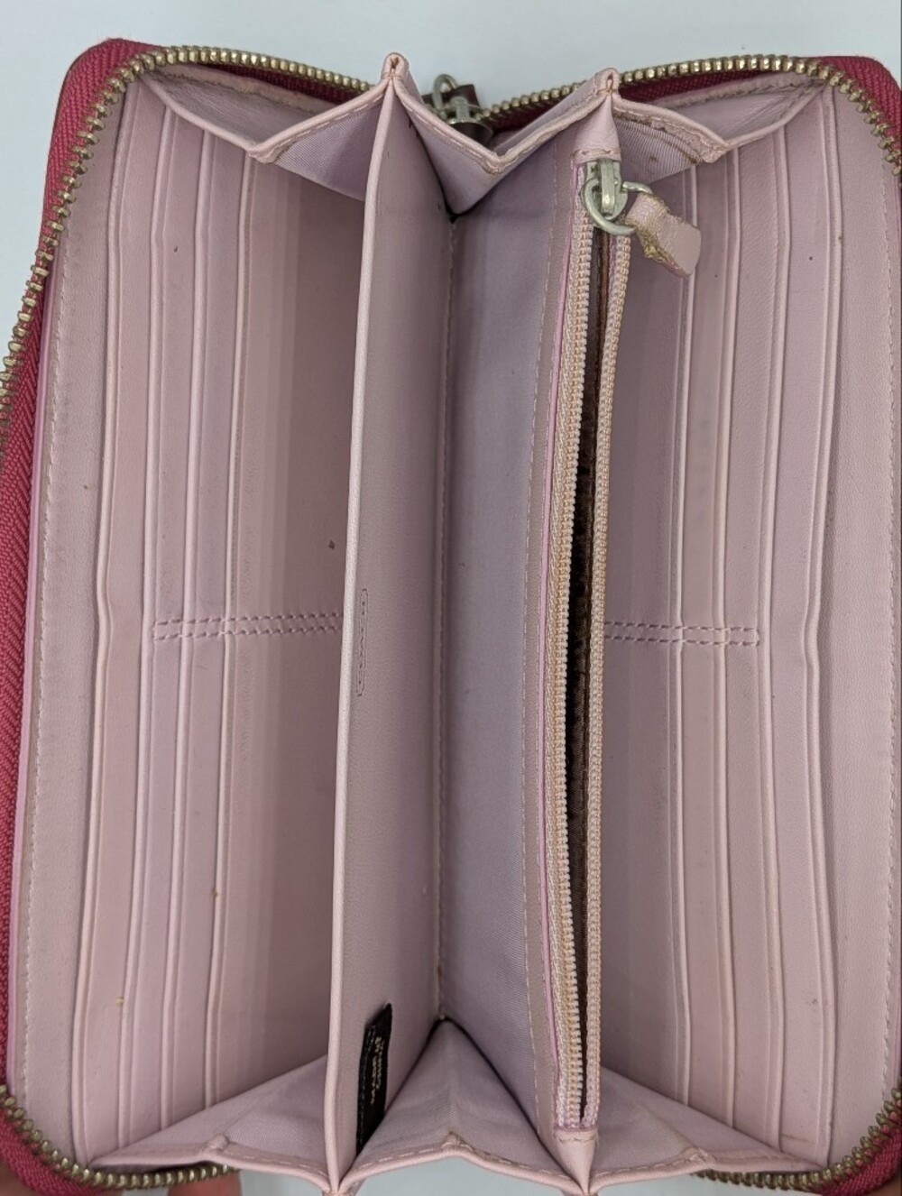 Coach Signature Canvas & Leather Wallet Burgundy Leather Zip Around Continental - Picture 14 of 16